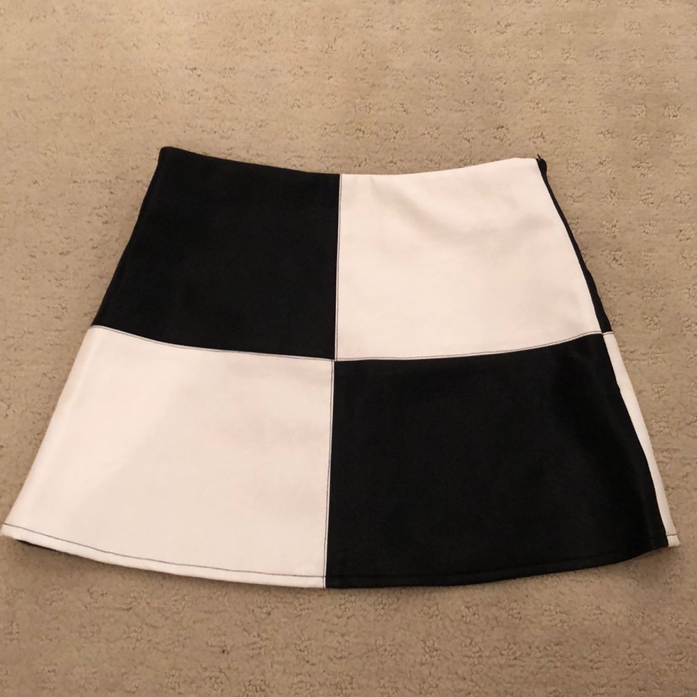 black and white checkered faux leather skirt